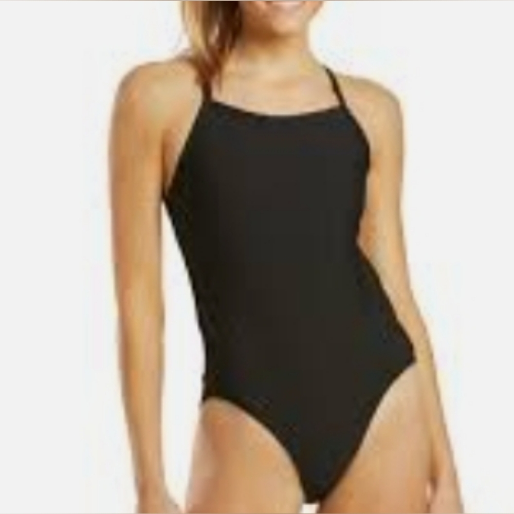 iswim size 32 openback solid black one piece swimsuit